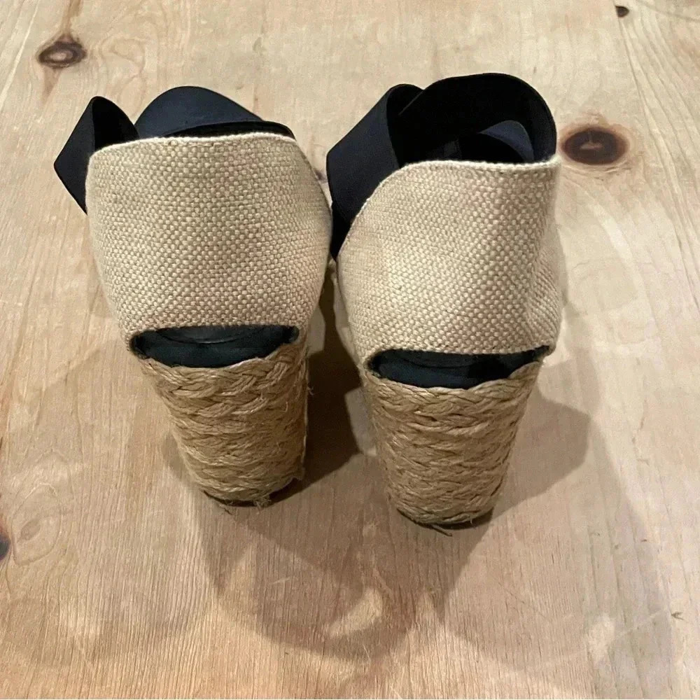 Lauren Ralph Lauren Vintage Woven Navy/Cream Espadrille 3” wedge size 9 - Picture 3 of 6